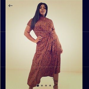 ASOS Curve Tortoiseshell Cowlneck Tie waist Dress